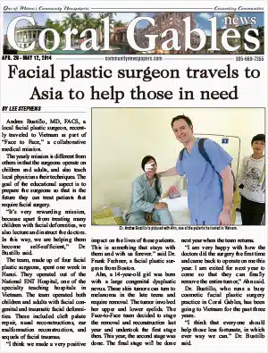 El Dr. Bustillo aparece en el periódico de la comunidad de Coral Gables por su viaje de misión médica a Vietnam.